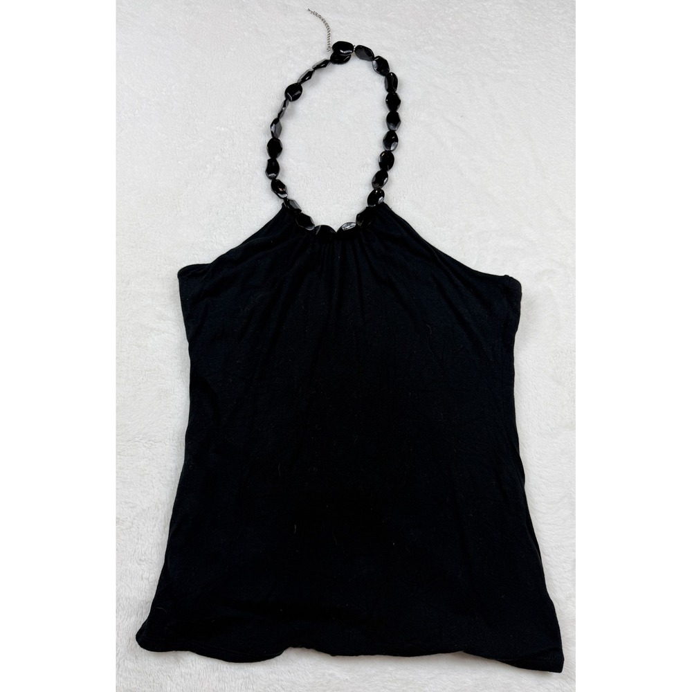 White House Black Market Black Beaded Halter Top XS
